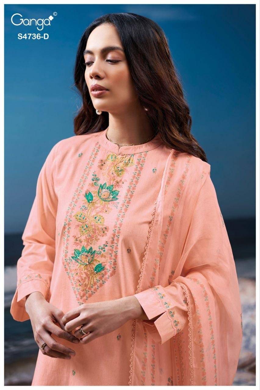 ALYARA 4736 By GANGA 4736 A TO 4736 D Beautiful Festive Suits Stylish Colorful Fancy Casual Wear & Ethnic Wear PREMIUM COTTON Dresses At Wholesale Price